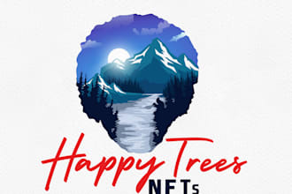 design truly unique bob ross inspired tree themed logo