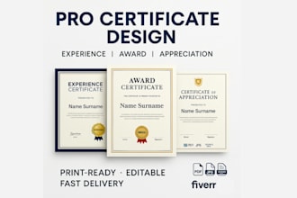 design professional experience, award, and appreciation certificates