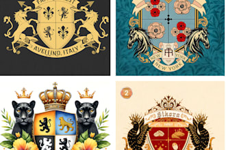design shield family crest, coat of arms and heraldic logo or any graphics