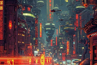 design environment illustration of science fiction city, cyberpunk
