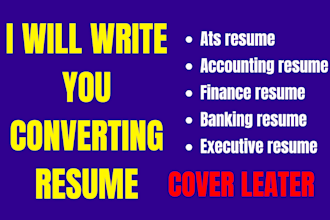 write topnotch sales, banking, realtor, accounting, ats sales, investment resume
