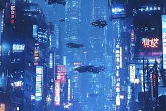 design environment illustration of science fiction city, cyberpunk