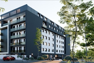 buildup high rise building,office exterior design,modern structure,facade render