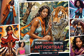 create a unique digital art portrait in cartoon realistic or painterly style