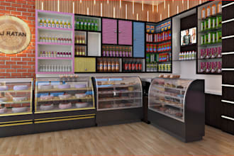 design ice cream shop interior,bakery render,fast food,grocery store,coffee shop