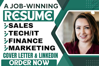 write tech sales, marketing, real estate, claim adjuster, banking finance resume