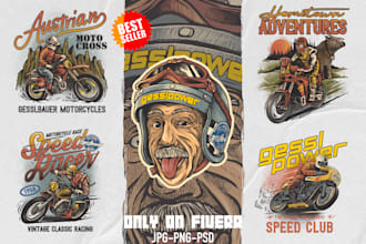 create motorcycle illustration with vintage retro style