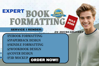 do book formting, kindle ebook formatting, layout  design, book cover design