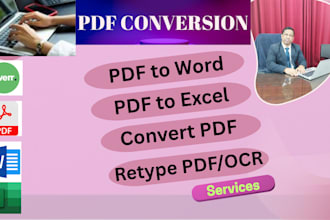 convert pdf to word, pdf to excel ,data entry