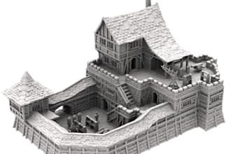 design terrain, roleplay modular wooden ruin, beamer mini dnd diorama 3d print