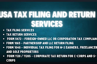prepare and file your US tax return 1040, 1120, 1065, 5472, cpa tax filing