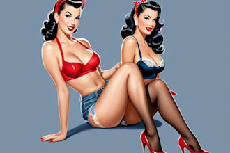 create a pin up girl character and pin up girl illustration