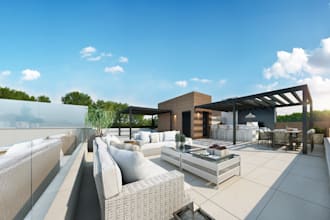 redesign house facade, pool, patio deck pergola  terrace, landscape,3d elevation