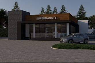 revit rendering of existing 3d model supermarket store,grocery,bakery,mall,3dgym