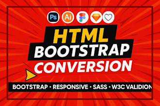 convert figma, PSD, xd, sketch to HTML with bootstrap 5 tailwind responsive
