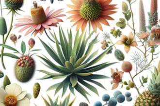 draw botanical vector illustration of plants and flowers