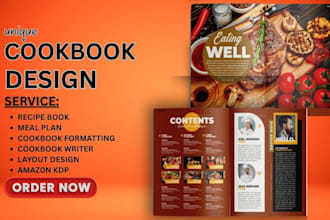 create cookbook, recipe book, meal diet plan, cookbook layout design, kdp