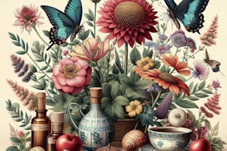 create a beautiful vintage botanical illustration poster