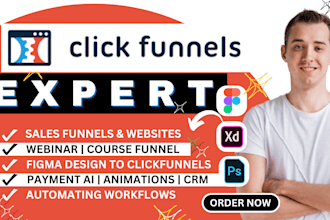 be your clickfunnels sales funnel expert, set up course website design, webinar