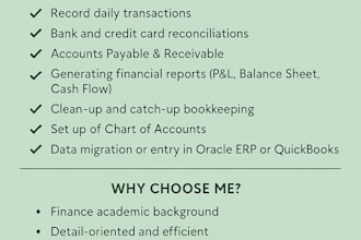 do professional bookkeeping in oracle erp, quickbooks, and more