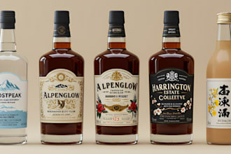 do bottle label design for gin, rum, whisky, vodka, wine product label design