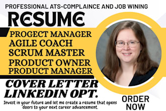 write a project management, scrum master, agile coach,  and product owner resume