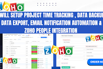 set up project time tracking,data backup,data export,email automation,people