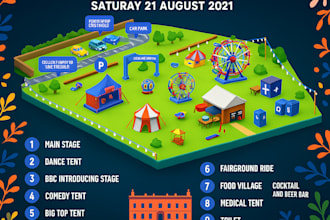 design a isometric 3d event map or illustrated maps  isometric map illustration