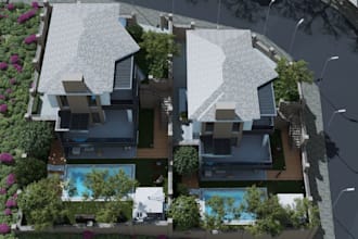remodel two villa apartment, create drive way, render patio, terrace,rooftop,cgi