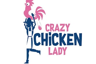 design creative crazy chicken lady logo
