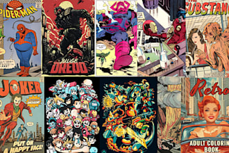 draw superhero comic art, retro and vintage style characters, covers and panels