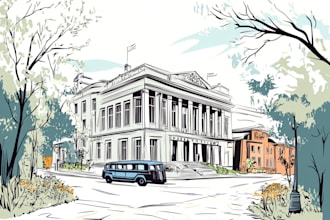 vector sketch favorite place, city, house portrait