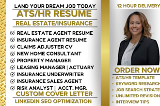 write a real estate, insurance resume, claims adjuster, realtor, sales agent CV