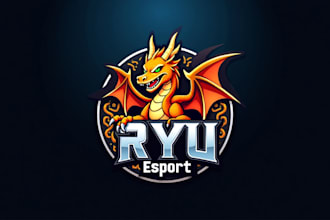 do dragon ryu esport mascot logo design with business