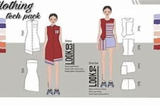 design  clothing fashion tech pack  and flat sketch for manufacturer
