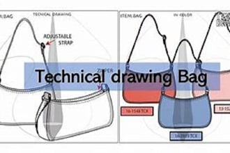 create detailed drawings bag design, backpack, handbag and bag tech pac