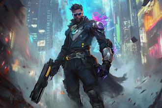 design cyberpunk and fantasy character splash art