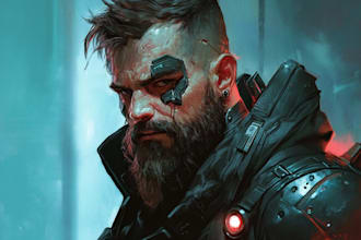 design cyberpunk and fantasy character splash art
