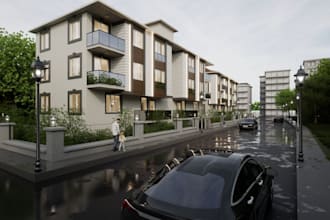 remodel storey building, semi detached houses, cgi image, small apartmet 2d plan