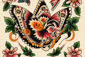 create old school or traditional tattoo style design
