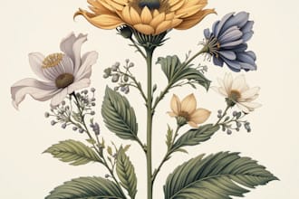 draw line art illustrations, botanical flowers, plants