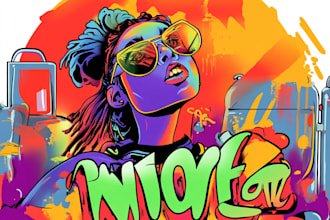 do awesome graffiti font, graphic t shirt design, pop art