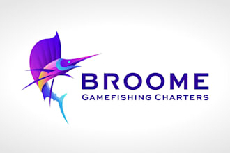 design broom game fishing charters logo
