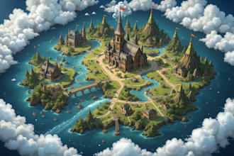 make your illustrate a detailed fantasy map arts