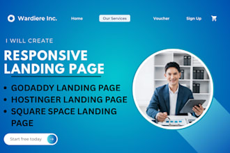 create godaddy landing page, hostinger, square space landing page, landing page
