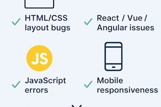 fix bugs in html5, css, javascript, jquery, react, vue, angular