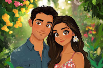 draw cartoon disney couple portrait