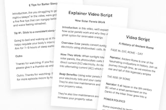 write engaging youtube video scripts, explainer scripts, professional scripts