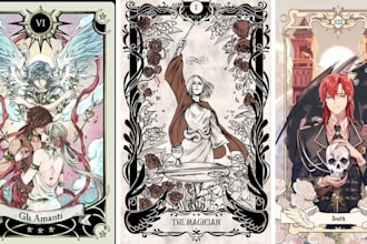 design tarot cards, oracle cards, playing card game deck, character illustration