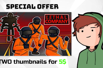 draw thumbnail for lethal company, minecraft, repo